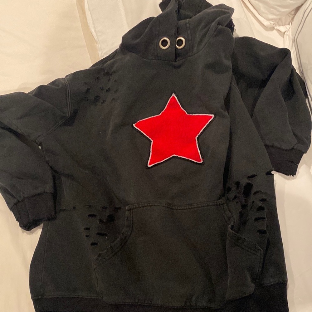 Ripped, black star hoodie (size SMALL)